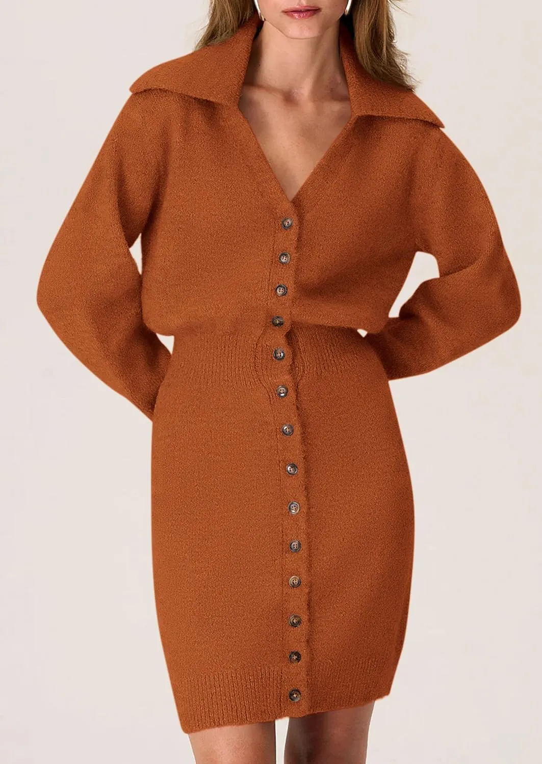 PRETTYGARDEN Sweater Dresses for Women 2025 Trendy Long Sleeve Button Down Short Spring Dress