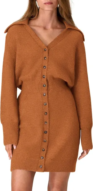 PRETTYGARDEN Sweater Dresses for Women 2025 Trendy Long Sleeve Button Down Short Spring Dress