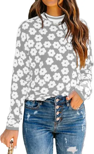 PRETTYGARDEN Women's Knit Floral Print Sweater Crewneck Long Sleeve Lightweight Pullover Sweatshirt