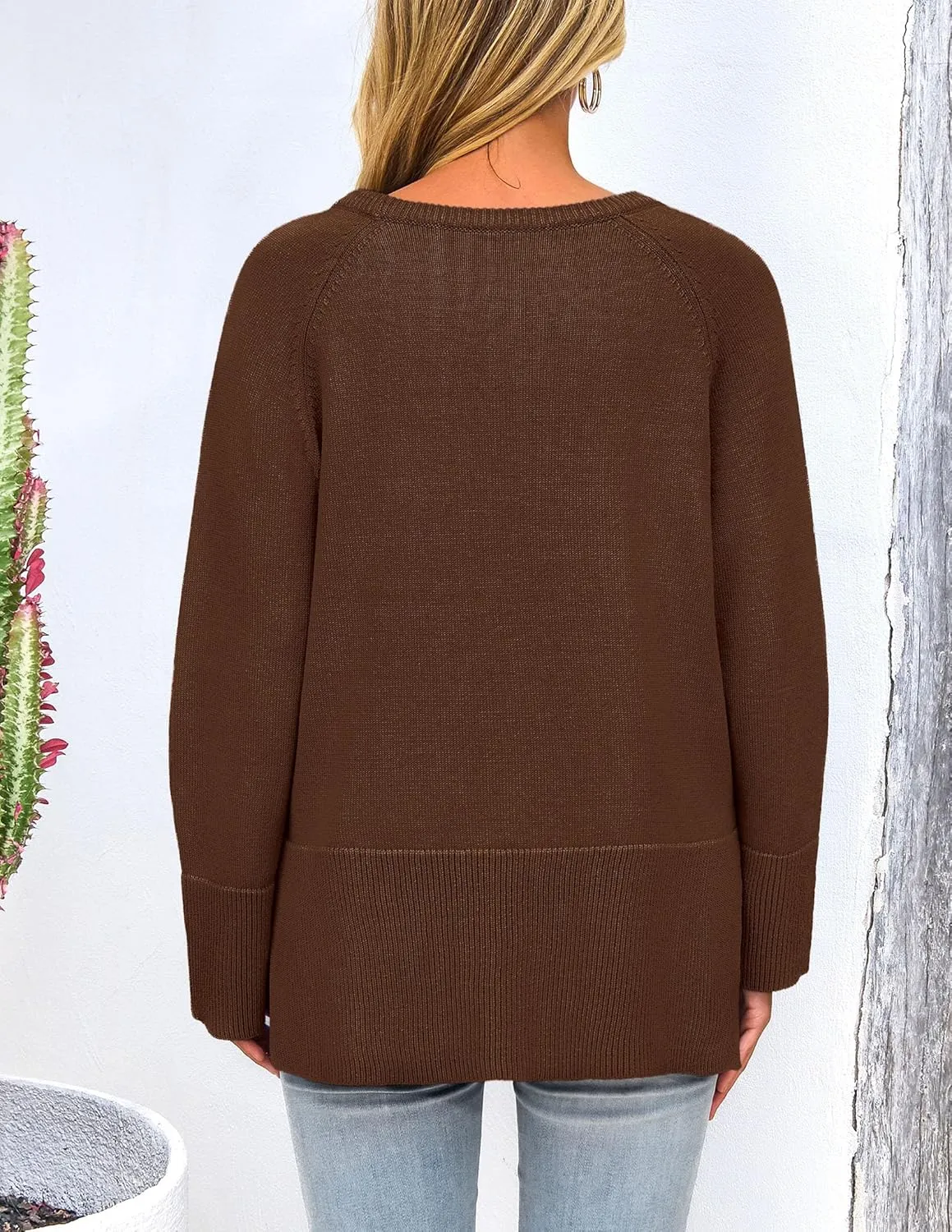 PRETTYGARDEN Women's Knit Spring Sweaters Long Sleeve Pullover Crewneck Split Hem Loose Oversized Tunic Fall Sweater Top