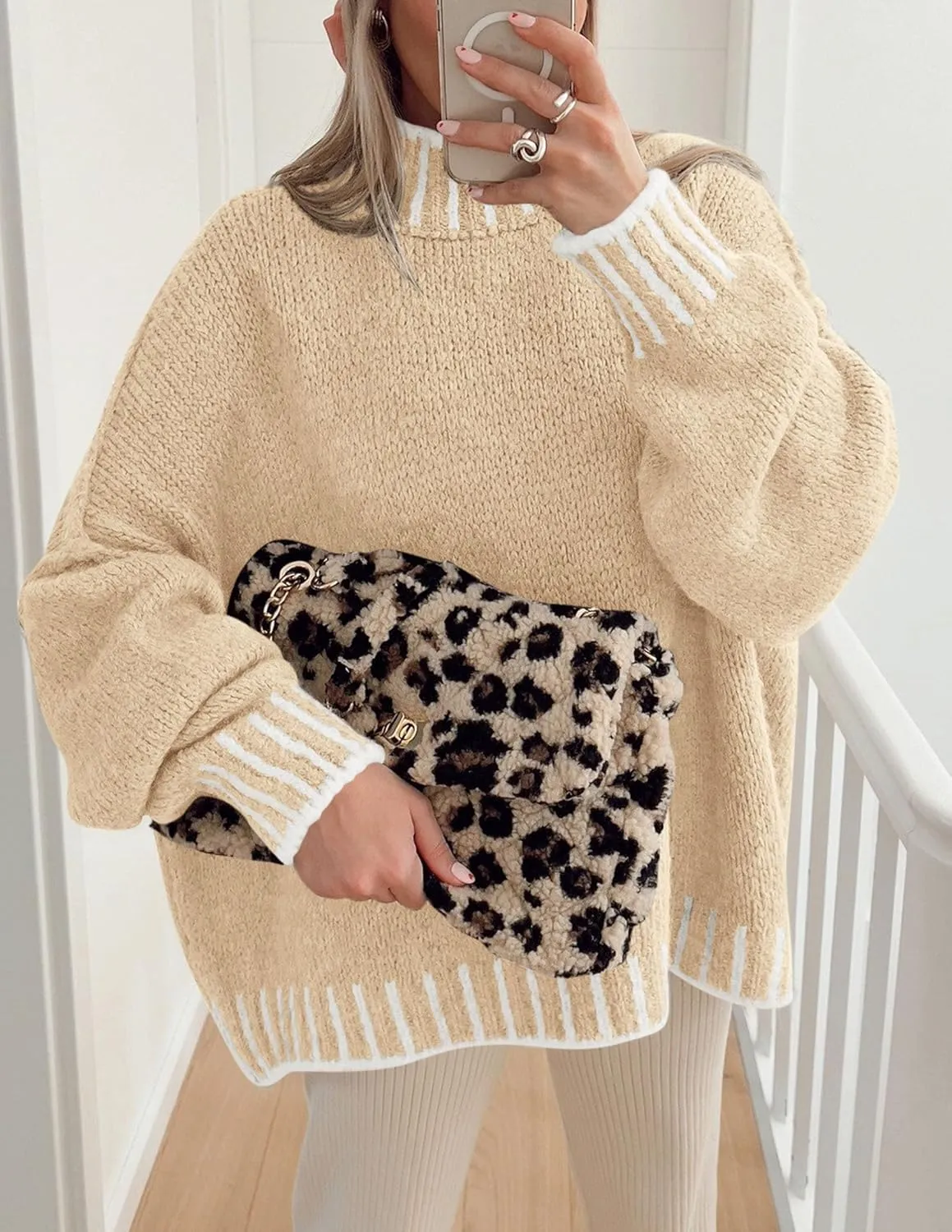PRETTYGARDEN Women's Winter Oversized Pullover Sweaters Long Sleeve Mock Neck Chunky Knit Slouchy Jumper Tops