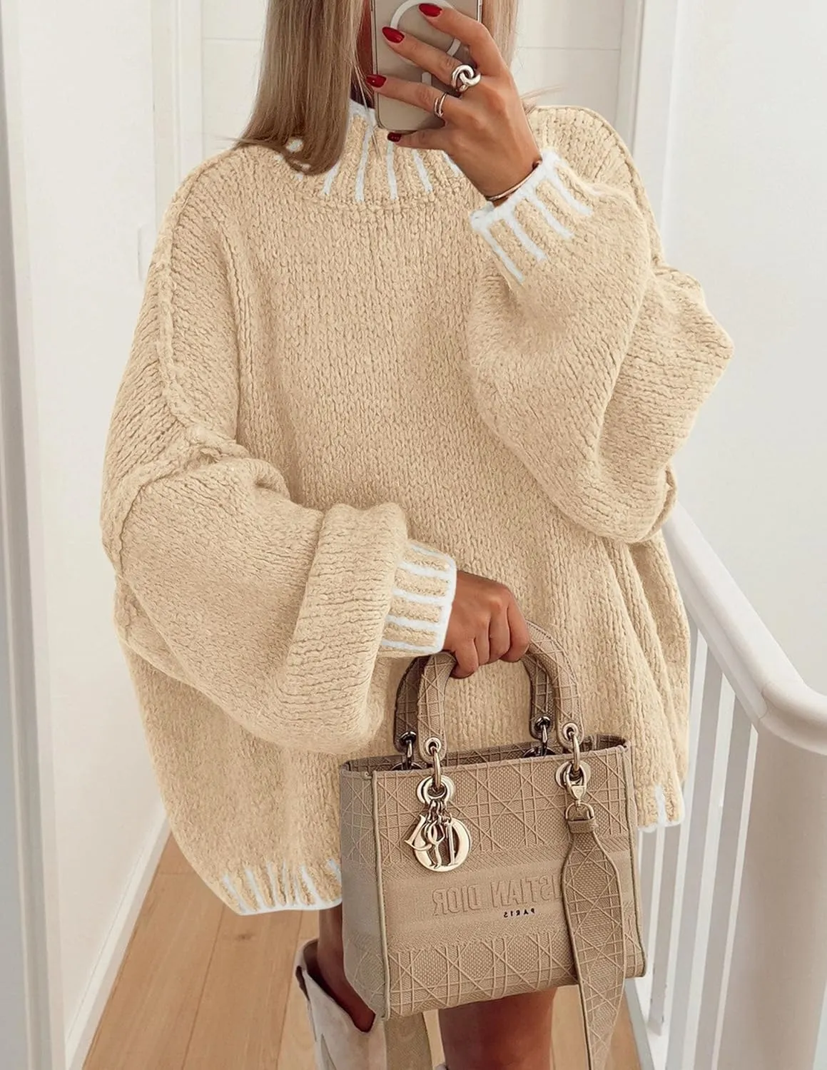 PRETTYGARDEN Women's Winter Oversized Pullover Sweaters Long Sleeve Mock Neck Chunky Knit Slouchy Jumper Tops