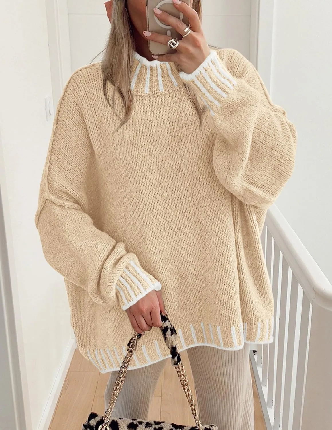 PRETTYGARDEN Women's Winter Oversized Pullover Sweaters Long Sleeve Mock Neck Chunky Knit Slouchy Jumper Tops