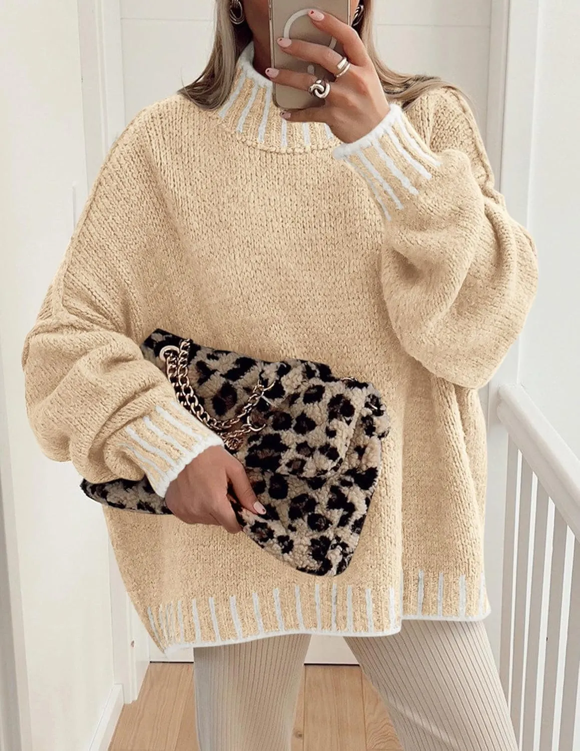 PRETTYGARDEN Women's Winter Oversized Pullover Sweaters Long Sleeve Mock Neck Chunky Knit Slouchy Jumper Tops