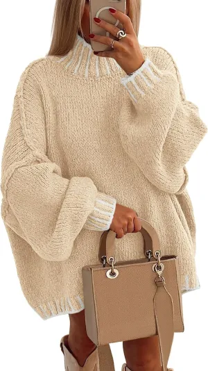 PRETTYGARDEN Women's Winter Oversized Pullover Sweaters Long Sleeve Mock Neck Chunky Knit Slouchy Jumper Tops