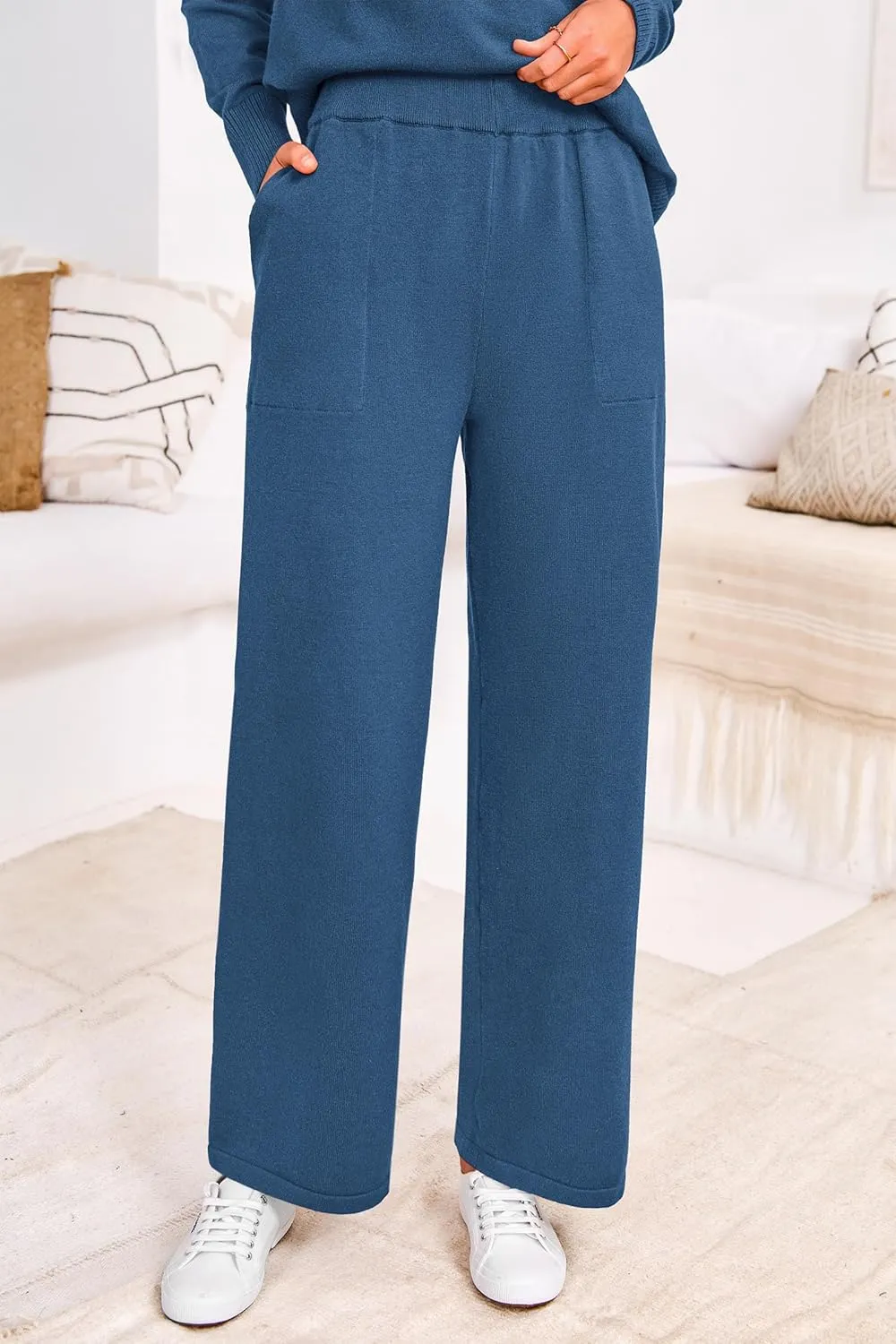 PRETTYGARDEN Women's Winter Two Piece Matching Sweater Lounge Sets Knit Long Sleeve Pullover Tops Wide Leg Pants Tracksuits