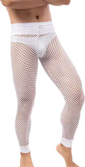 QiaTi Men's Fishnet Pants Mesh See Through Muscle Leggings Stretchy Drawstring Long Pants