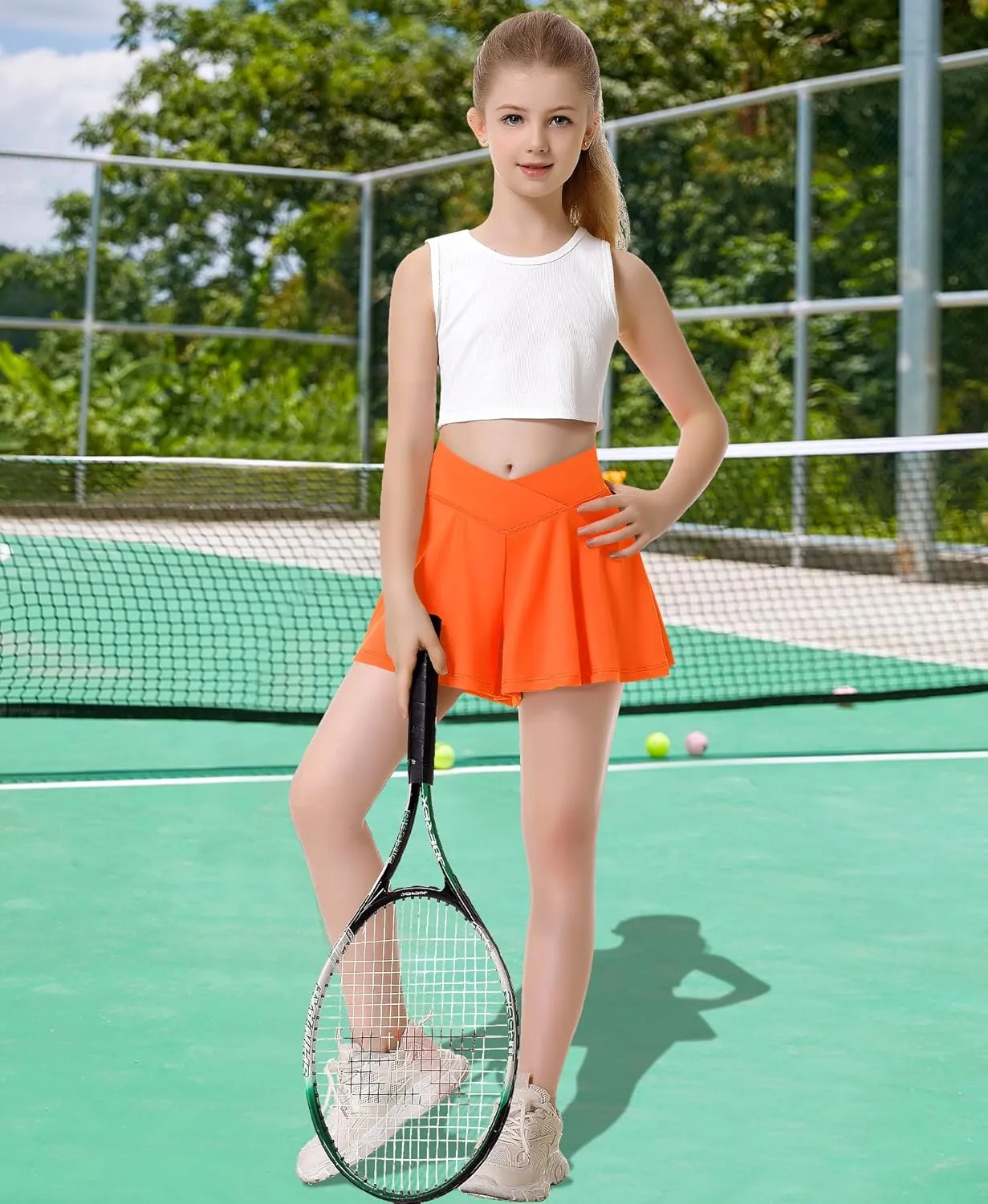 QooNoo Girls Athletic Shorts Flowy Running Shorts with Pockets V Crossover 2 in 1 Girls Tennis Shorts Butterfly Skorts