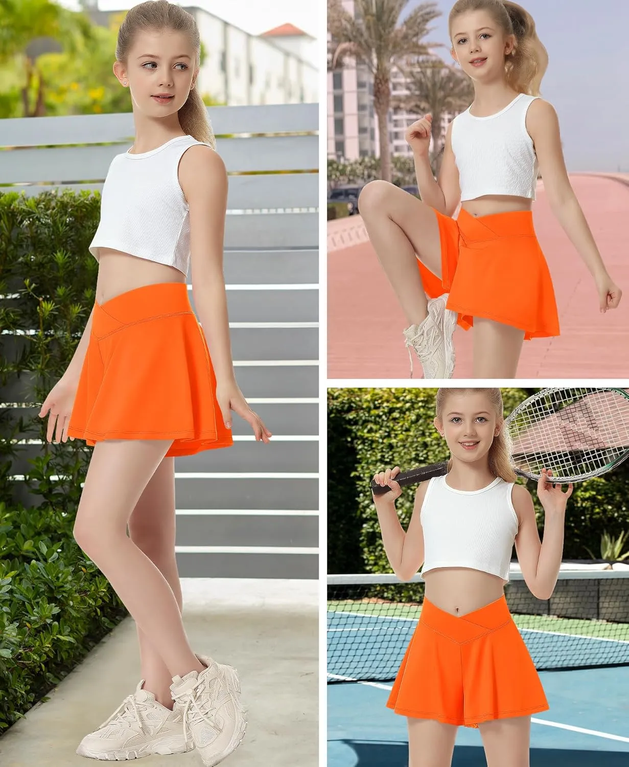 QooNoo Girls Athletic Shorts Flowy Running Shorts with Pockets V Crossover 2 in 1 Girls Tennis Shorts Butterfly Skorts