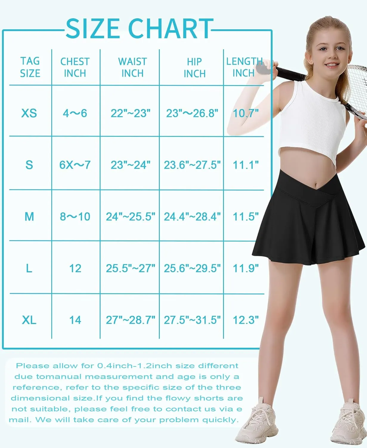 QooNoo Girls Athletic Shorts Flowy Running Shorts with Pockets V Crossover 2 in 1 Girls Tennis Shorts Butterfly Skorts