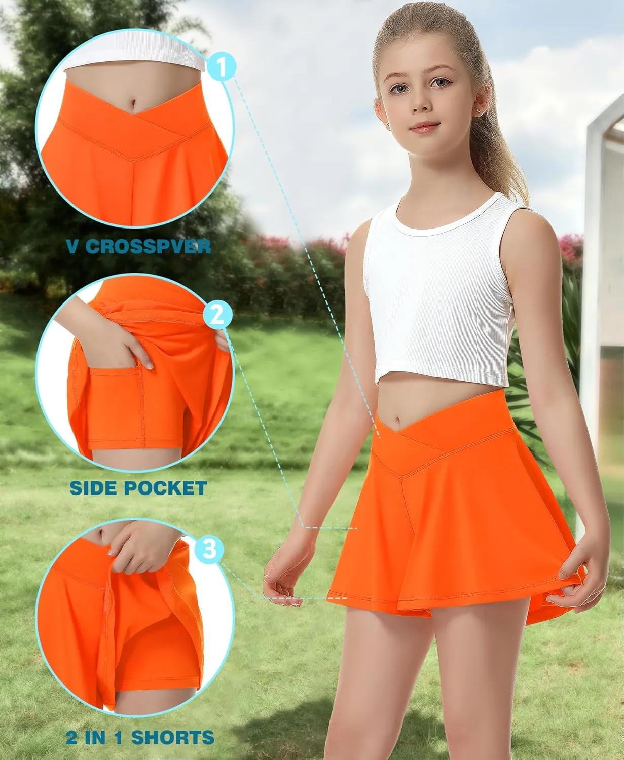 QooNoo Girls Athletic Shorts Flowy Running Shorts with Pockets V Crossover 2 in 1 Girls Tennis Shorts Butterfly Skorts