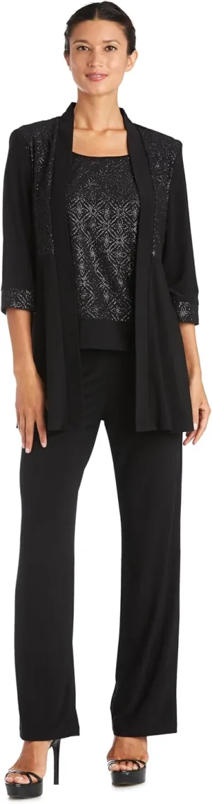 R&M Richards Women s Two-Piece Lace Detail Pant Suit Set