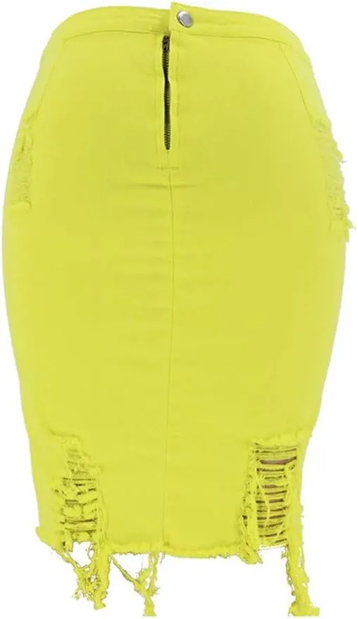Ripped Distressed Denim Skirt for Women Summer High Waisted Pencil Skirt Sexy Bodycon Skirt