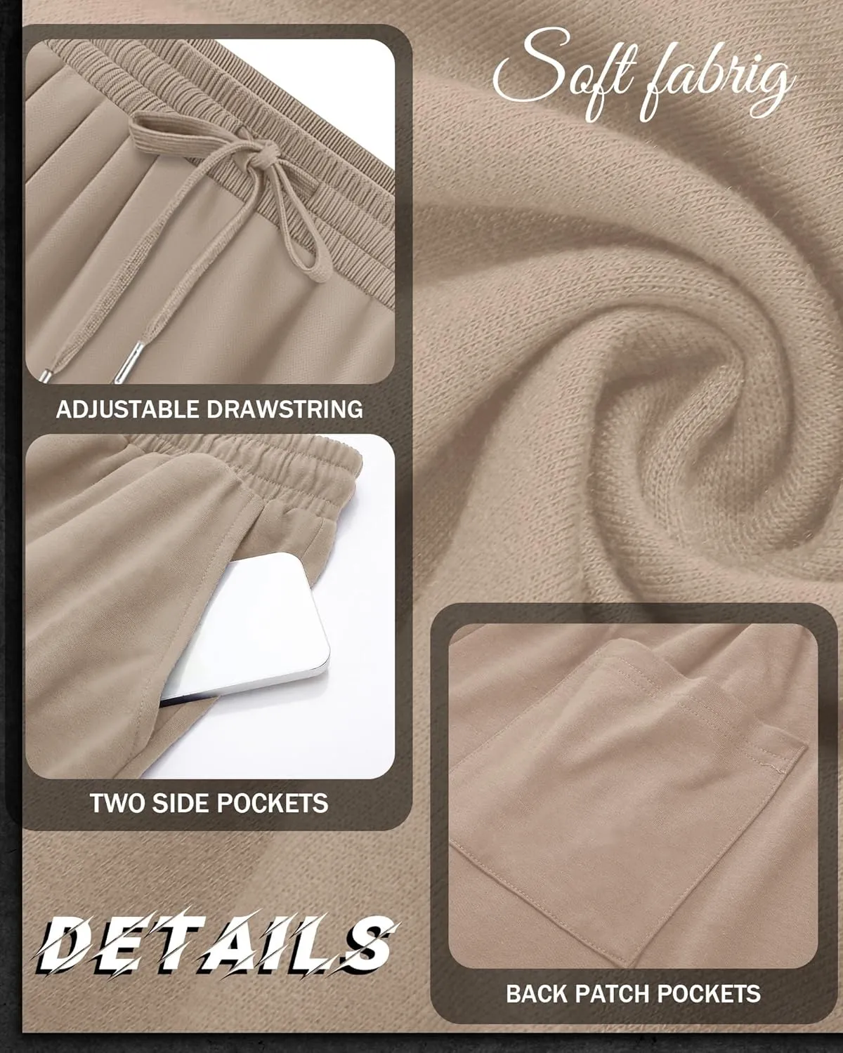 Riyiper 3 Pack Men's Bermuda Athletic Shorts Cotton Casual High Waist Shorts with Pockets Drawstring Knee Length Shorts