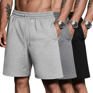 Riyiper 3 Pack Men's Bermuda Athletic Shorts Cotton Casual High Waist Shorts with Pockets Drawstring Knee Length Shorts