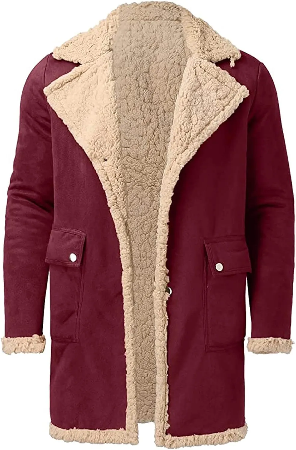 RTRDE Men's Coats Sherpa Lined Pea Coat Business Casual Trench Overcoat Long Jacket, L-5XL