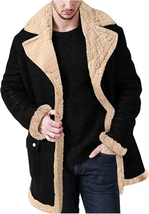 RTRDE Men's Coats Sherpa Lined Pea Coat Business Casual Trench Overcoat Long Jacket, L-5XL