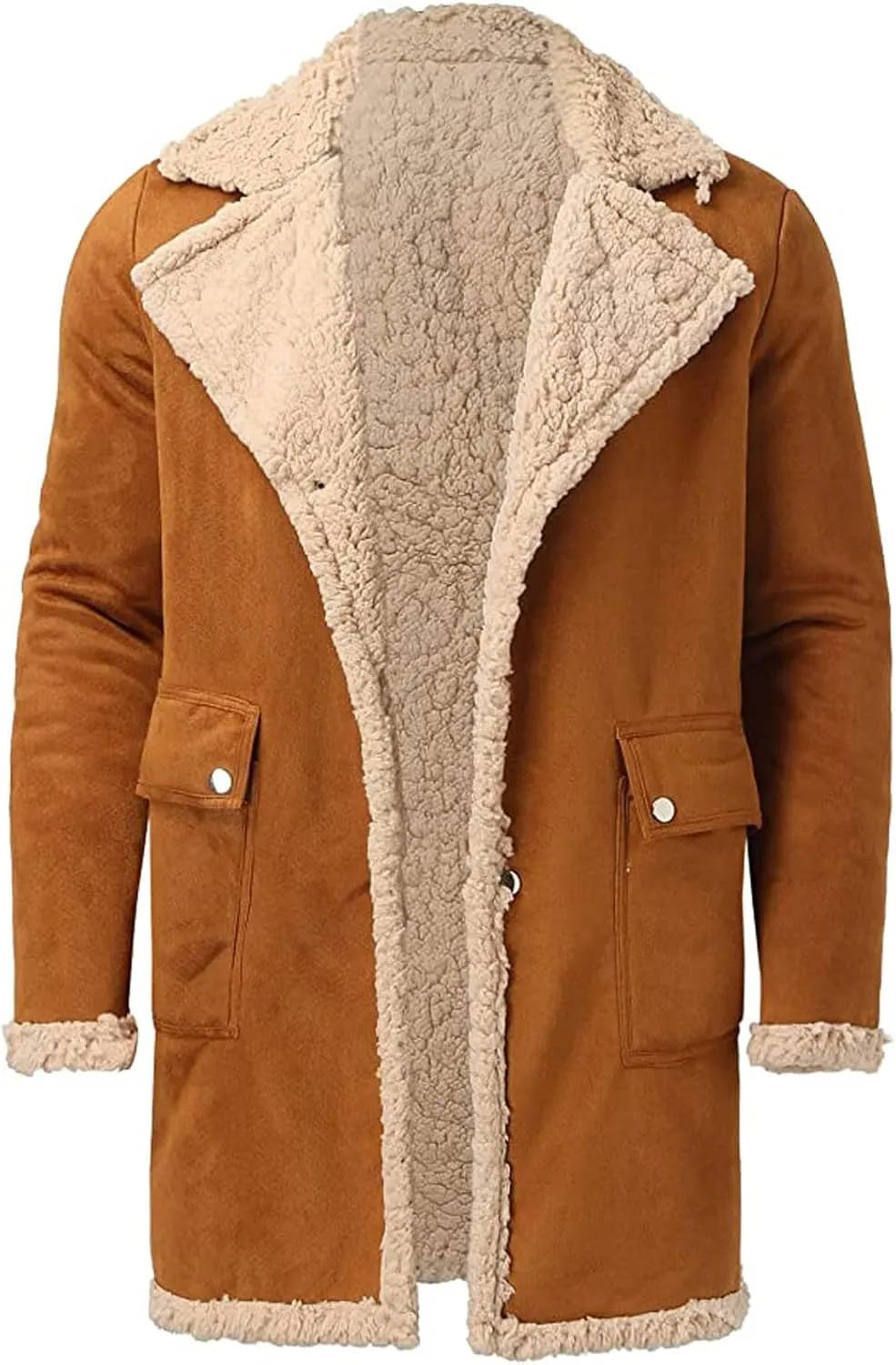 RTRDE Men's Coats Sherpa Lined Pea Coat Business Casual Trench Overcoat Long Jacket, L-5XL