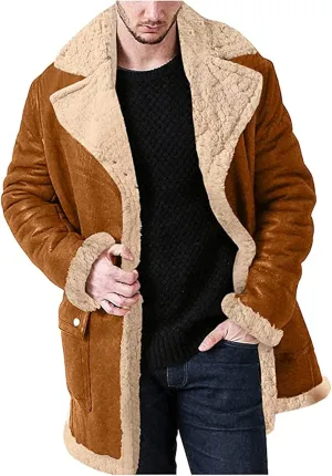 RTRDE Men's Coats Sherpa Lined Pea Coat Business Casual Trench Overcoat Long Jacket, L-5XL
