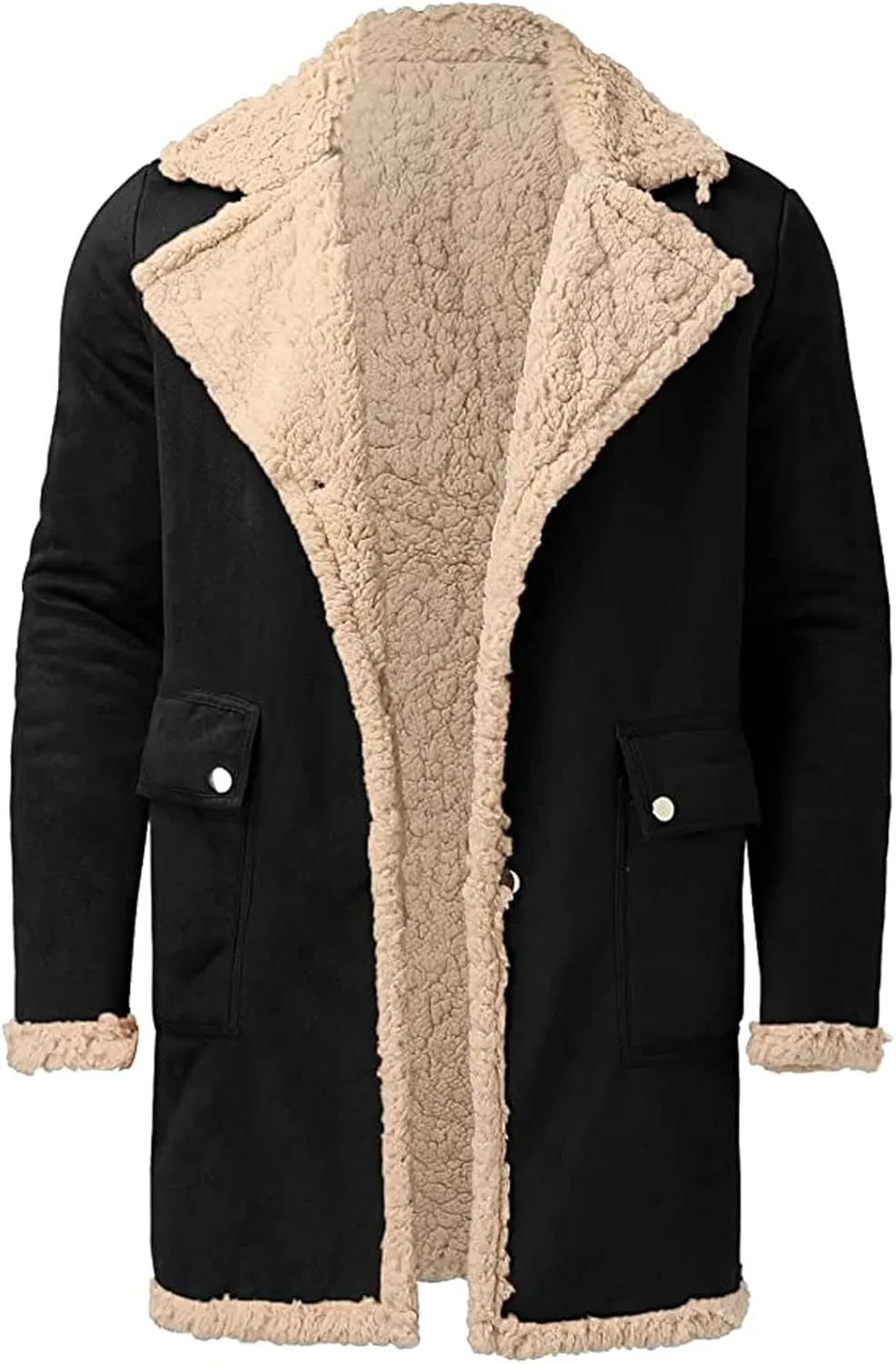 RTRDE Men's Coats Sherpa Lined Pea Coat Business Casual Trench Overcoat Long Jacket, L-5XL