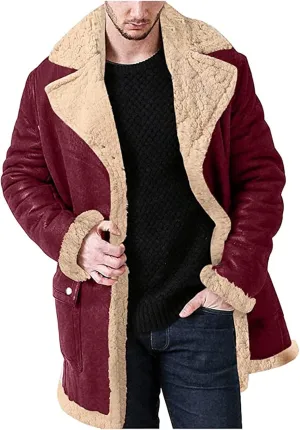 RTRDE Men's Coats Sherpa Lined Pea Coat Business Casual Trench Overcoat Long Jacket, L-5XL