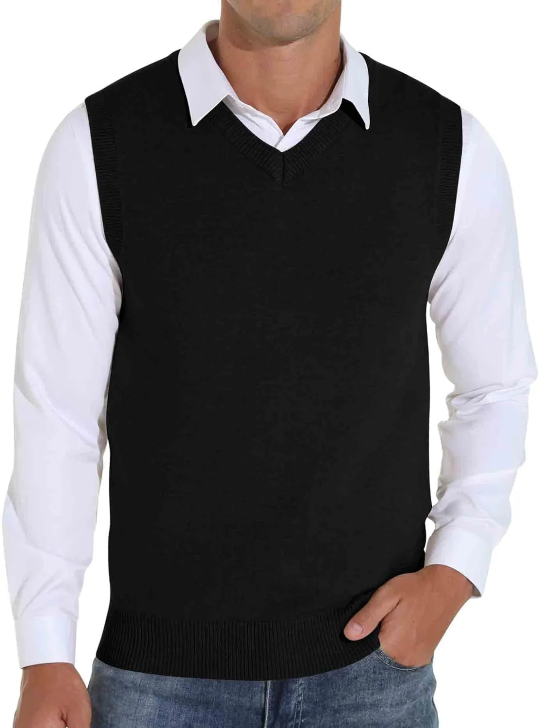 Sailwind Men's Wool Blend Knit V-Neck Sweater Vest Sleeveless Pullover