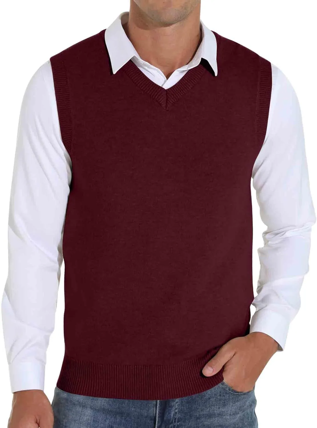 Sailwind Men's Wool Blend Knit V-Neck Sweater Vest Sleeveless Pullover