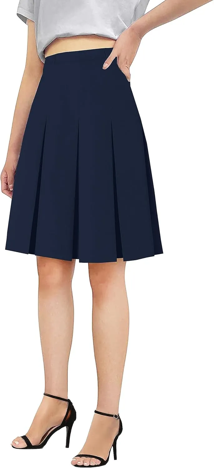 SANGTREE Girls Women's Pleated Skirt, Elastic Waist Uniform Skirt Plus Size, 2 Years - US 4XL
