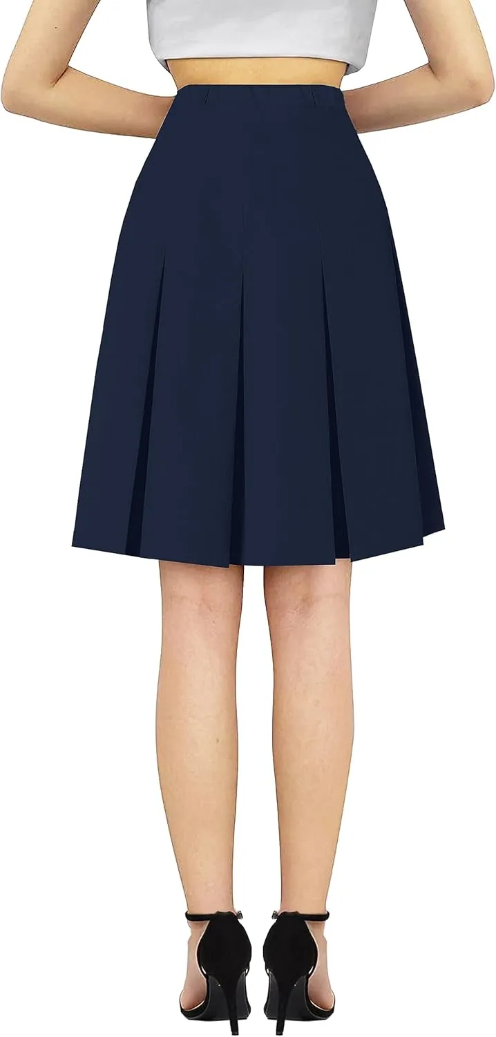 SANGTREE Girls Women's Pleated Skirt, Elastic Waist Uniform Skirt Plus Size, 2 Years - US 4XL