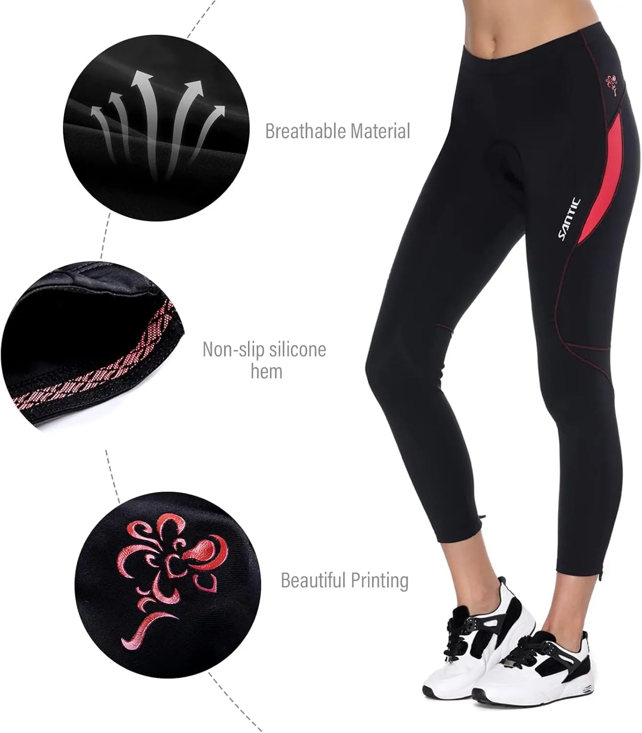Santic Women's Bike Pants 4D Padded Cycling Tights High Waisted Bicycle Trousers with Pockets Biking Apparel UPF 50 