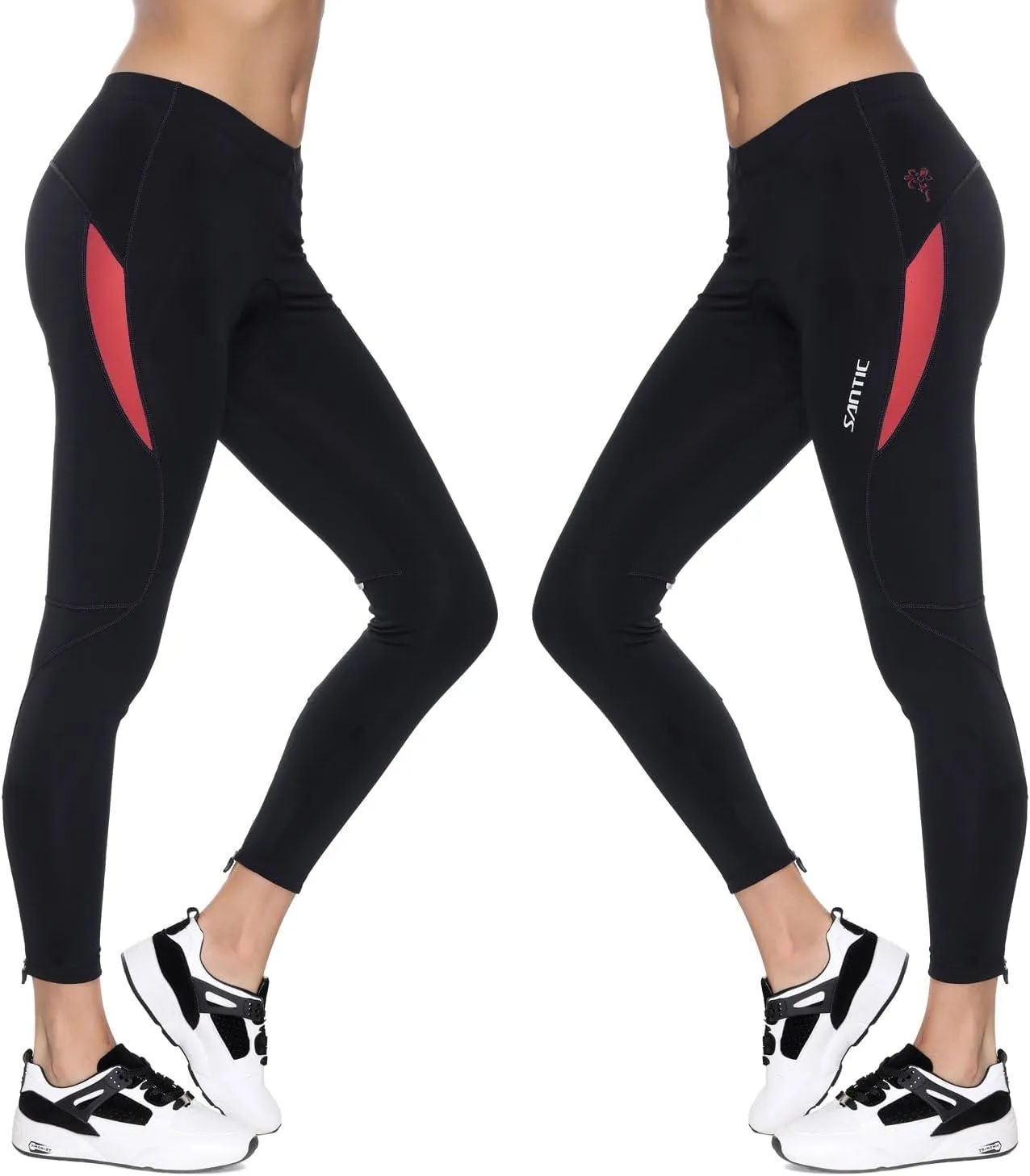 Santic Women's Bike Pants 4D Padded Cycling Tights High Waisted Bicycle Trousers with Pockets Biking Apparel UPF 50 