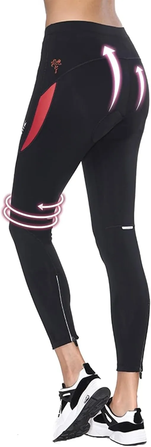 Santic Women's Bike Pants 4D Padded Cycling Tights High Waisted Bicycle Trousers with Pockets Biking Apparel UPF 50 