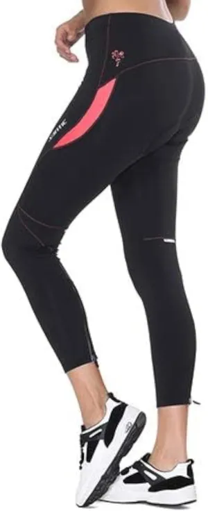 Santic Women's Bike Pants 4D Padded Cycling Tights High Waisted Bicycle Trousers with Pockets Biking Apparel UPF 50 