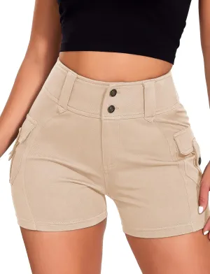 SEASUM Women Cargo Jeans Shorts High Wasited Cut Off Shorts Casual Summer tretchy Utility Mini Y2K Shorts with Pocket