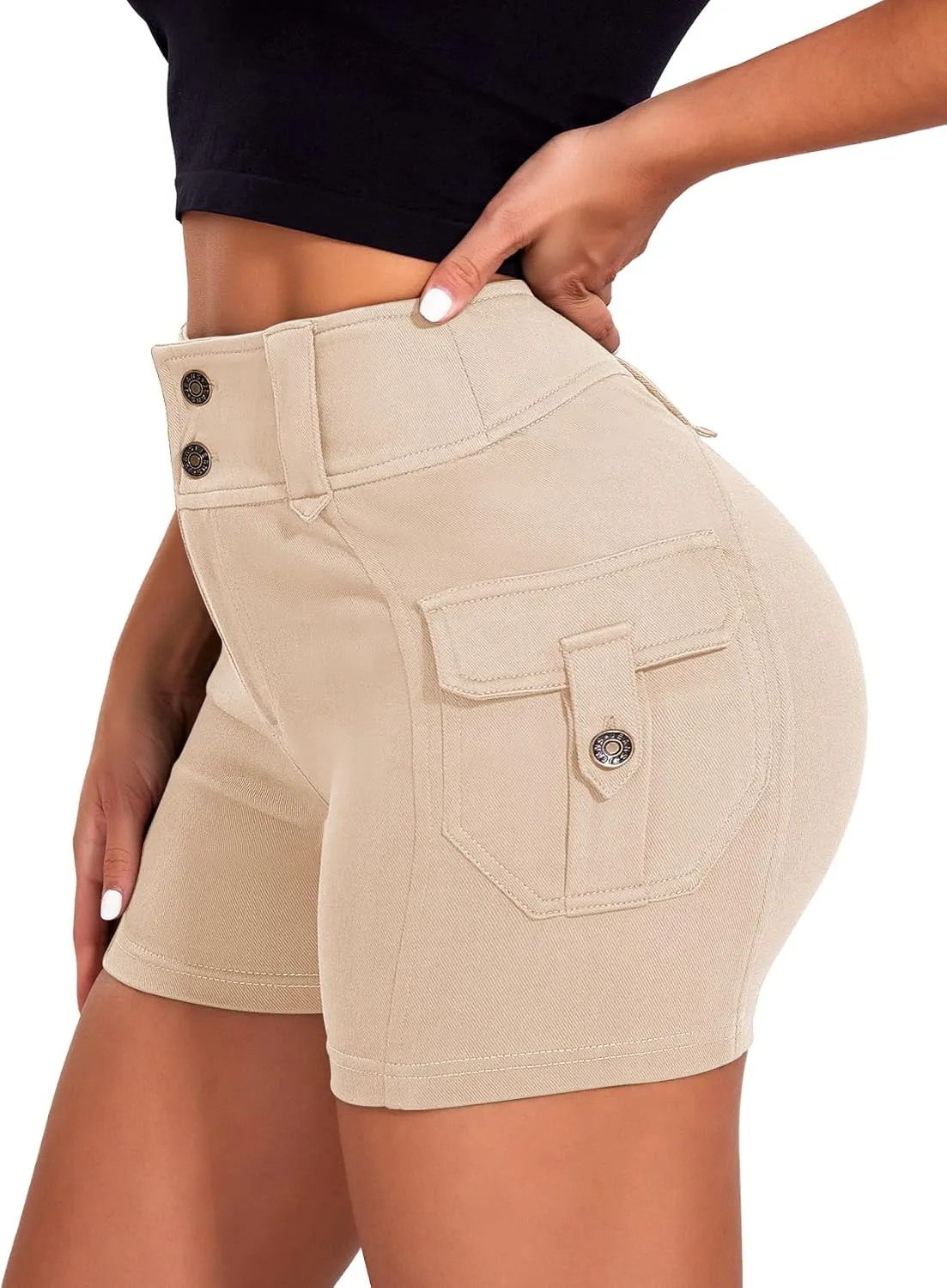 SEASUM Women Cargo Jeans Shorts High Wasited Cut Off Shorts Casual Summer tretchy Utility Mini Y2K Shorts with Pocket