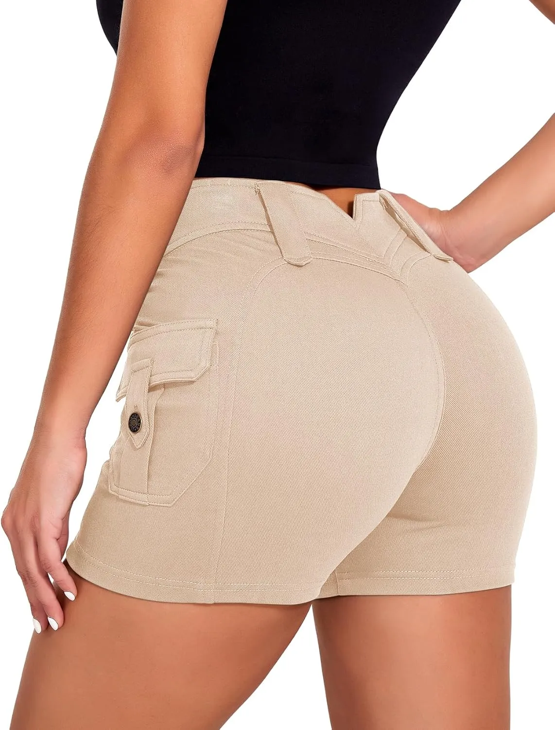 SEASUM Women Cargo Jeans Shorts High Wasited Cut Off Shorts Casual Summer tretchy Utility Mini Y2K Shorts with Pocket