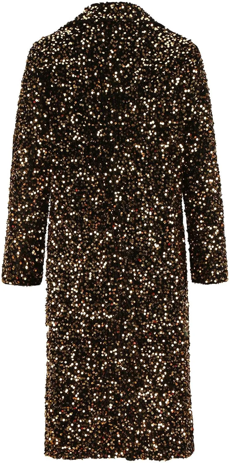 Sequin Jacket for Women Sparkly Trench Coat Party Casual Shiny Cardigan Long Sleeve Open Front Glitter Blazer