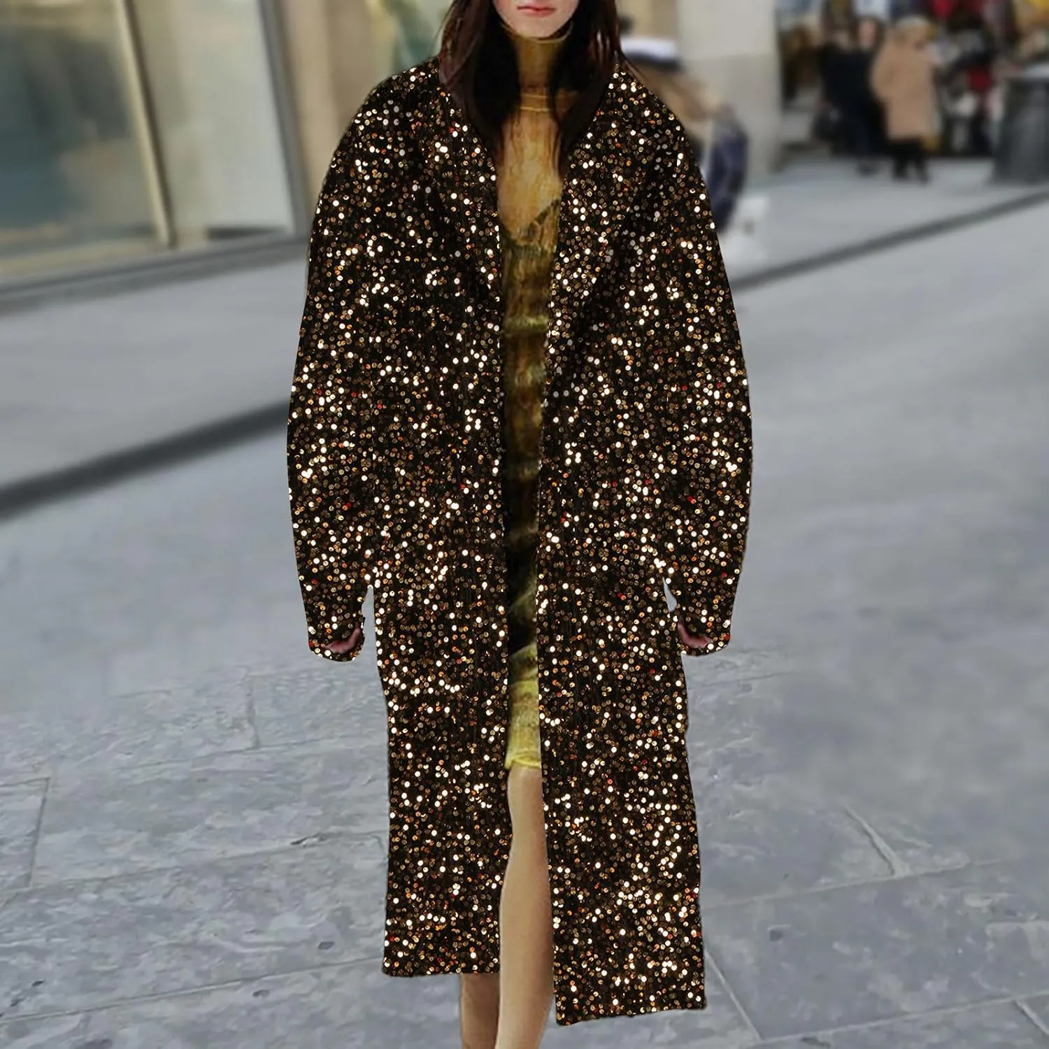 Sequin Jacket for Women Sparkly Trench Coat Party Casual Shiny Cardigan Long Sleeve Open Front Glitter Blazer