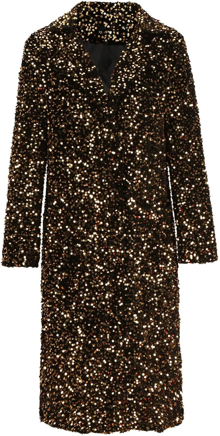Sequin Jacket for Women Sparkly Trench Coat Party Casual Shiny Cardigan Long Sleeve Open Front Glitter Blazer