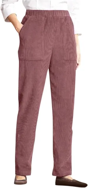 SERYU Women High Waisted Corduroy Pants Elastic High Waist Straight Wide Leg Pants Vintage Lounge Work Trousers with Pockets