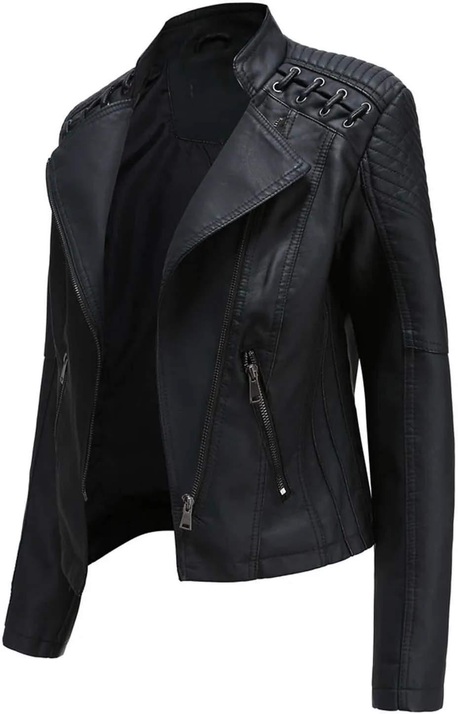 SHAOBGE Womens Long Sleeve Fleece Jacket Women Ladies Lapel Motor Jacket Coat Zip Biker Short Womens Fleece Jacket with