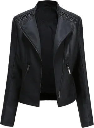 SHAOBGE Womens Long Sleeve Fleece Jacket Women Ladies Lapel Motor Jacket Coat Zip Biker Short Womens Fleece Jacket with