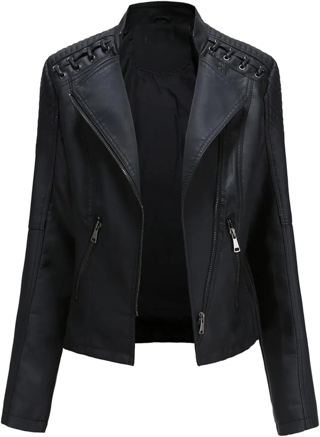 SHAOBGE Womens Long Sleeve Fleece Jacket Women Ladies Lapel Motor Jacket Coat Zip Biker Short Womens Fleece Jacket with