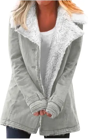 Sherpa Jacket Women Fleece Coat Oversized Solid Color Lapel Velvet Jacket Button Down Winter Fuzzy Outwear Coat