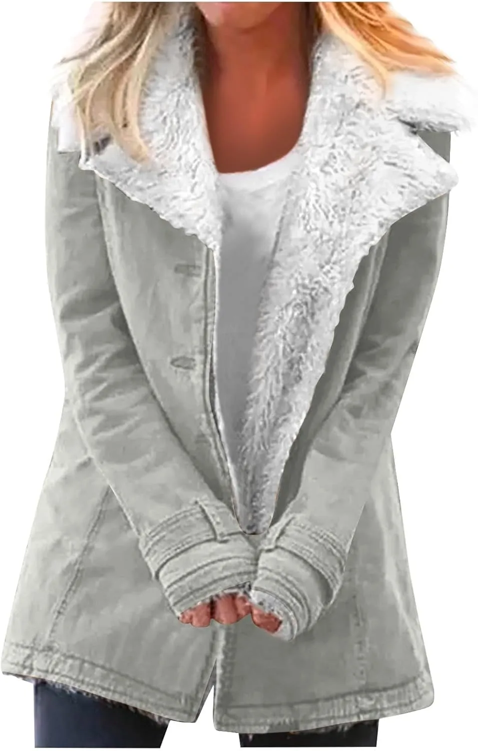 Sherpa Jacket Women Fleece Coat Oversized Solid Color Lapel Velvet Jacket Button Down Winter Fuzzy Outwear Coat