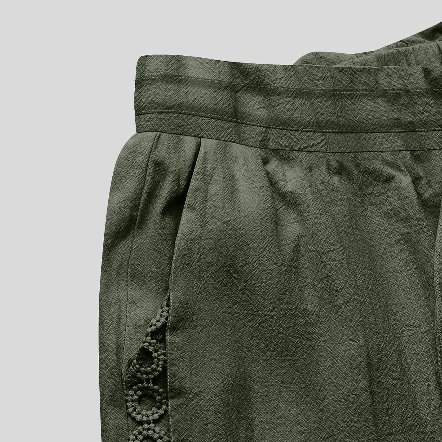 SHOPESSA Linen Pants Women 2025 Summer Hollow Out Side Long Pants Casual Wide Leg Palazzo Pants with Pockets