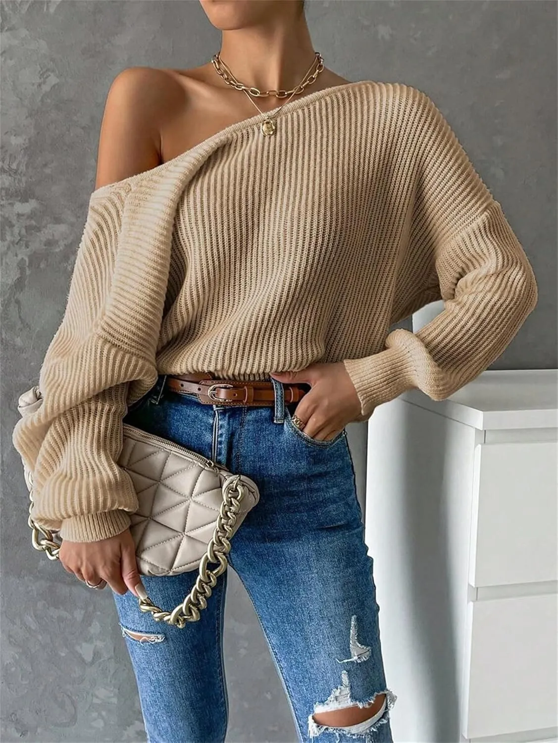 SKAYS Open Back Sweater for Women, Women Criss Cross Boat Neck Long Sleeve Crop Sweater, Frenchy Twist Back Sweater