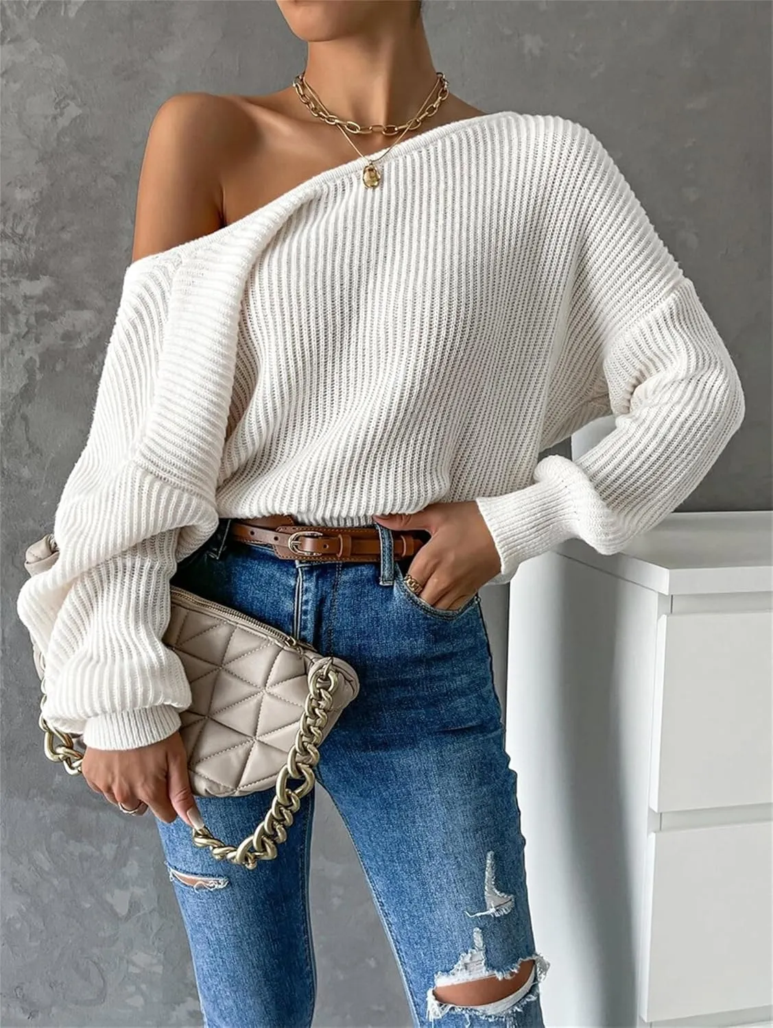 SKAYS Open Back Sweater for Women, Women Criss Cross Boat Neck Long Sleeve Crop Sweater, Frenchy Twist Back Sweater