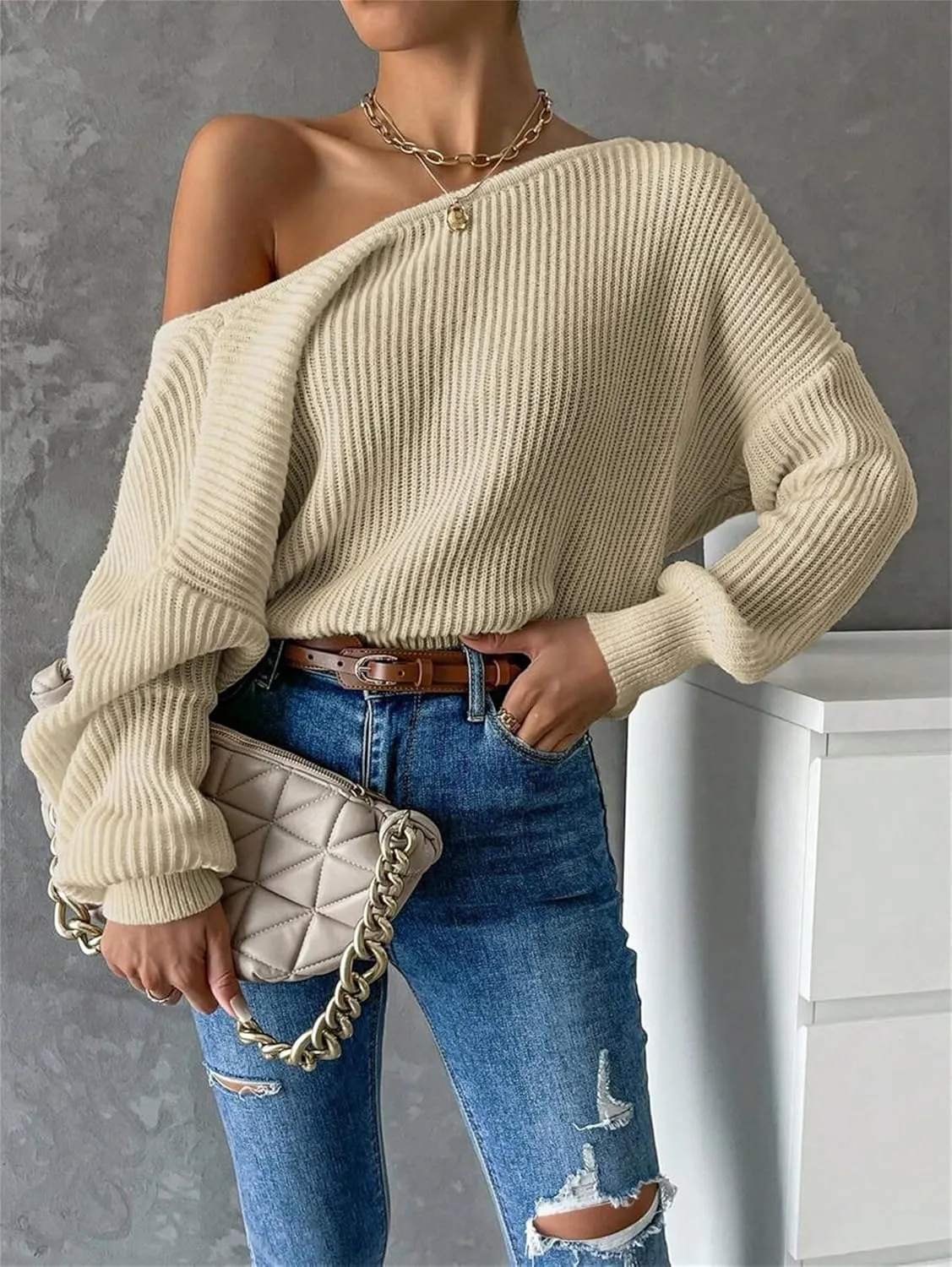 SKAYS Open Back Sweater for Women, Women Criss Cross Boat Neck Long Sleeve Crop Sweater, Frenchy Twist Back Sweater