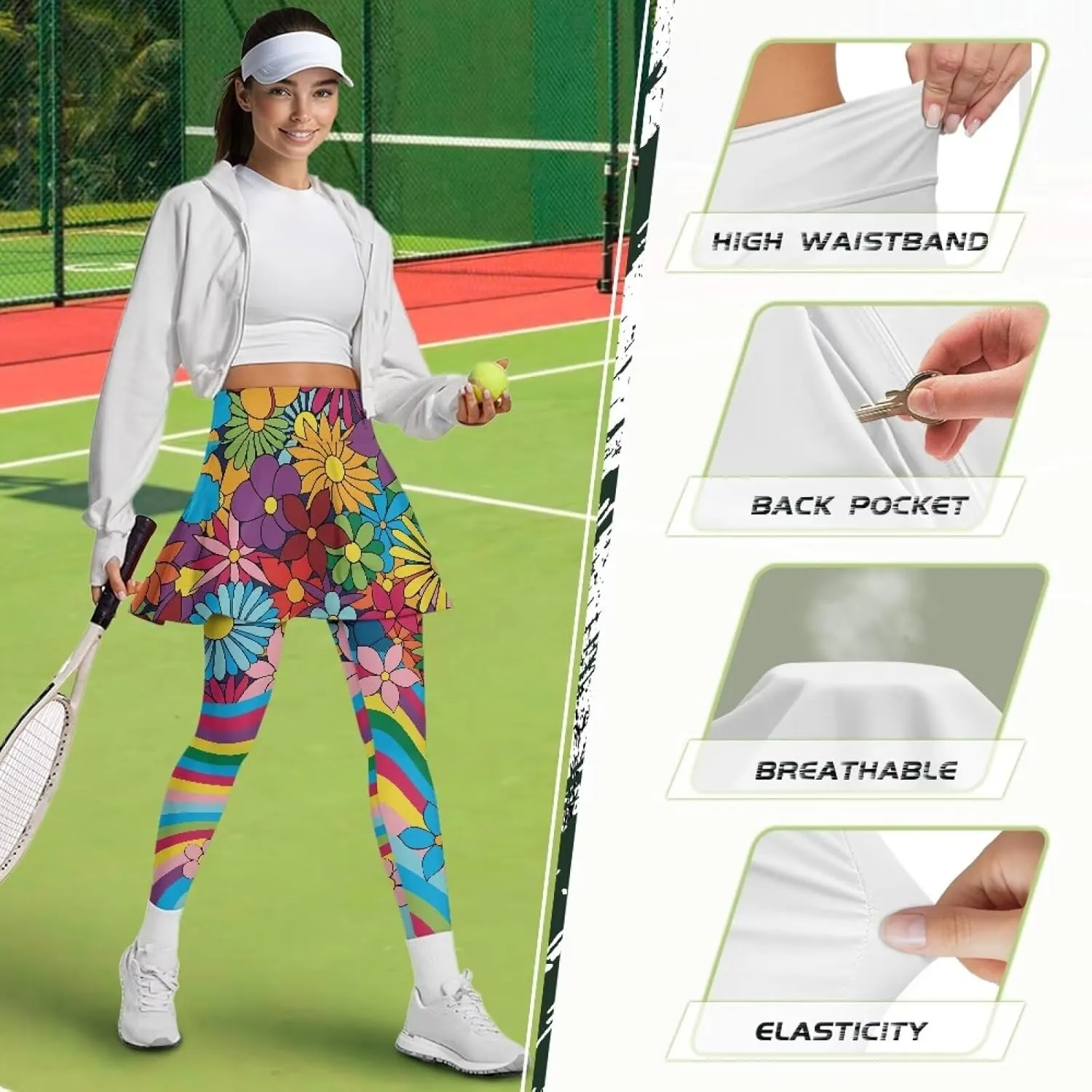 Skirted Leggings for Women with Pockets Tummy Control High Waist Workout Yoga Pants